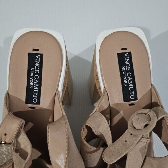 NEW Vince Camuto Celosia Platform Womens 8.5 Beige Suede Slingback Sandal Heel - Picture 7 of 13